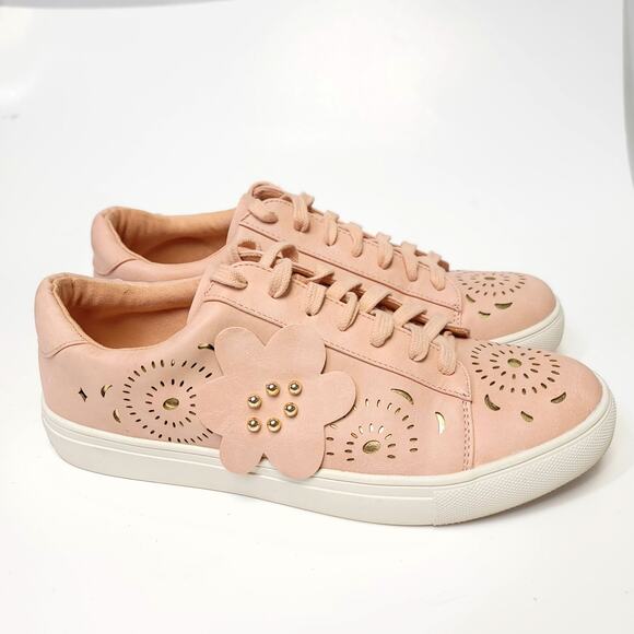 Nanette Lepore Sneakers Size 10 Wesley Dusty Pink Lace Up Gold Floral - Picture 3 of 10